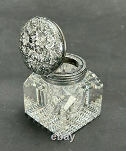 Antique Fancy Sterling Silver & Glass Inkwell Hallmarked