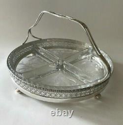 Antique Footed Sterling Silver and Cut Glass Serving Dish with Handle by Wilcox