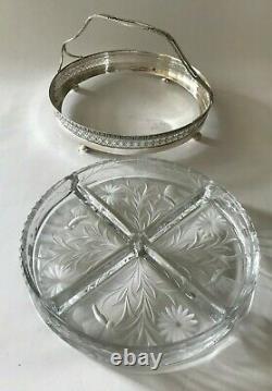 Antique Footed Sterling Silver and Cut Glass Serving Dish with Handle by Wilcox