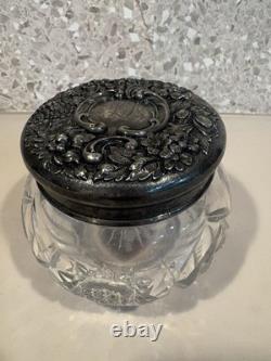 Antique Foster & Bailey Sterling Silver Cut Glass Powder Jar Victorian Abp 140