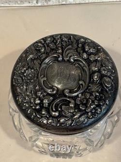 Antique Foster & Bailey Sterling Silver Cut Glass Powder Jar Victorian Abp 140