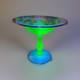 Antique Fostoria Uranium Glass Footed Compote With Sterling Silver Overlay