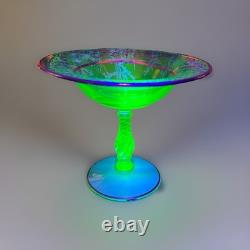 Antique Fostoria Uranium Glass Footed Compote with STERLING Silver Overlay