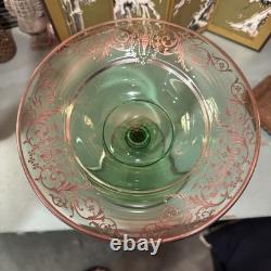 Antique Fostoria Uranium Glass Footed Compote with STERLING Silver Overlay Antique Fostoria Uranium Glass Footed Compote with STERLING Silver Overlay