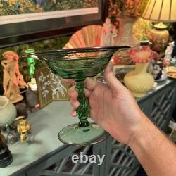 Antique Fostoria Uranium Glass Footed Compote with STERLING Silver Overlay Antique Fostoria Uranium Glass Footed Compote with STERLING Silver Overlay