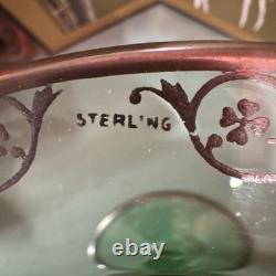 Antique Fostoria Uranium Glass Footed Compote with STERLING Silver Overlay