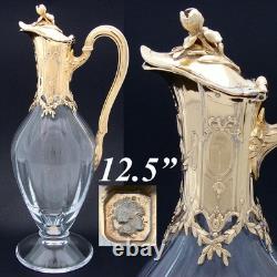 Antique French 18k Gold Vermeil on Sterling Silver & Bacarrat Glass Claret Jug