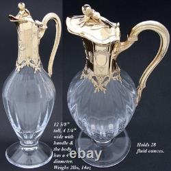 Antique French 18k Gold Vermeil on Sterling Silver & Bacarrat Glass Claret Jug