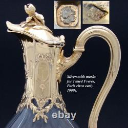 Antique French 18k Gold Vermeil on Sterling Silver & Bacarrat Glass Claret Jug Antique French 18k Gold Vermeil on Sterling Silver & Bacarrat Glass Claret Jug