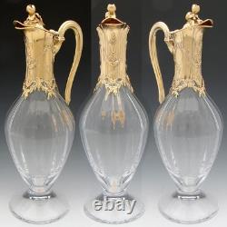 Antique French 18k Gold Vermeil on Sterling Silver & Bacarrat Glass Claret Jug