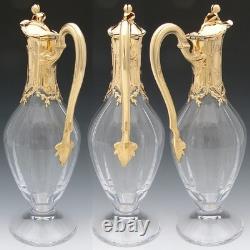 Antique French 18k Gold Vermeil on Sterling Silver & Bacarrat Glass Claret Jug