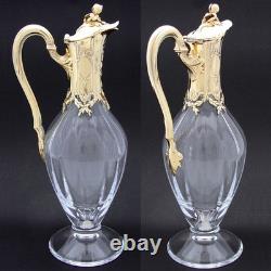 Antique French 18k Gold Vermeil on Sterling Silver & Bacarrat Glass Claret Jug