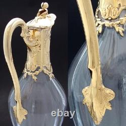 Antique French 18k Gold Vermeil on Sterling Silver & Bacarrat Glass Claret Jug