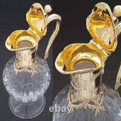 Antique French 18k Gold Vermeil on Sterling Silver & Bacarrat Glass Claret Jug
