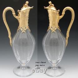 Antique French 18k Gold Vermeil on Sterling Silver & Bacarrat Glass Claret Jug
