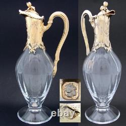 Antique French 18k Gold Vermeil on Sterling Silver & Bacarrat Glass Claret Jug