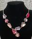 Antique French Art Nouveau Sterling Silver Raw Glass Necklace Signed Pink
