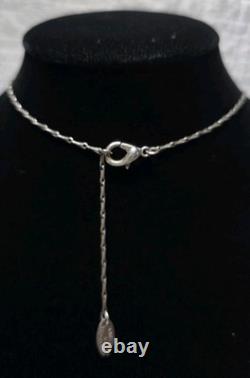 Antique French Art Nouveau Sterling Silver Raw Glass Necklace Signed Pink