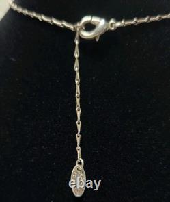 Antique French Art Nouveau Sterling Silver Raw Glass Necklace Signed Pink