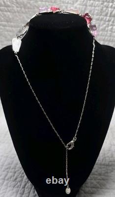 Antique French Art Nouveau Sterling Silver Raw Glass Necklace Signed Pink