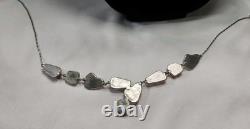 Antique French Art Nouveau Sterling Silver Raw Glass Necklace Signed Pink