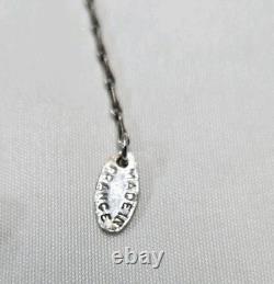 Antique French Art Nouveau Sterling Silver Raw Glass Necklace Signed Pink