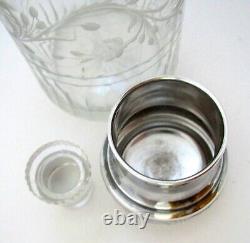 Antique French Export Sterling Silver Glass Scent Perfume Bottle Vanity Box Jar