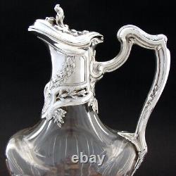 Antique French Sterling Silver & Cut Glass 30oz Decanter or Claret Jug, Rococo