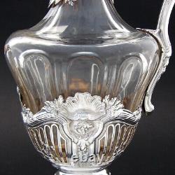 Antique French Sterling Silver & Cut Glass 30oz Decanter or Claret Jug, Rococo