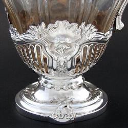 Antique French Sterling Silver & Cut Glass 30oz Decanter or Claret Jug, Rococo