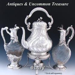 Antique French Sterling Silver & Cut Glass 30oz Decanter or Claret Jug, Rococo