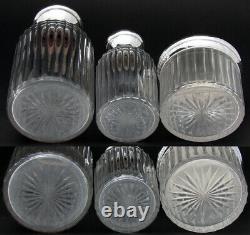 Antique French Sterling Silver & Cut Glass 3pc Vanity Set, Two Perfumes & Lg Jar