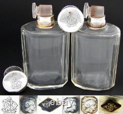 Antique French Sterling Silver & Cut Glass 6pc Vanity Set, Jars, Perfume Bottles