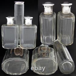 Antique French Sterling Silver & Cut Glass 6pc Vanity Set, Jars, Perfume Bottles