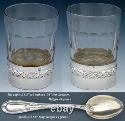 Antique French Sterling Silver & Cut Glass Aperitif Cup & Spoon Set, Orig Box