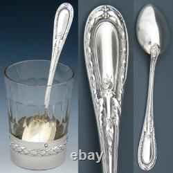 Antique French Sterling Silver & Cut Glass Aperitif Cup & Spoon Set, Orig Box