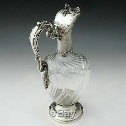 Antique French Sterling Silver Cut Glass Tall Claret Jug Wine Decanter Ewer