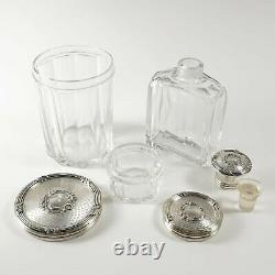 Antique French Sterling Silver & Cut Glass Vanity Set Perfume Bottle Powder Jars