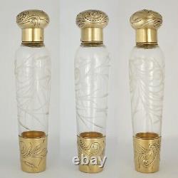Antique French Sterling Silver Gilt Vermeil Glass Liquor Flask Perfume Bottle