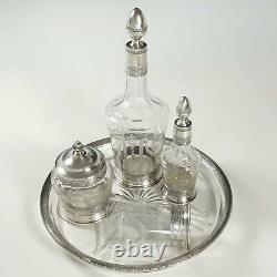 Antique French Sterling Silver Glass Liquor Service Empire Swans Decanter Set