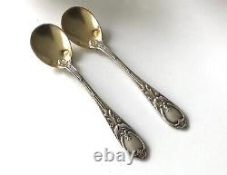 Antique French Sterling Silver Glass open Salt & Spoons 4/PS