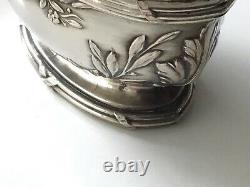 Antique French Sterling Silver Glass open Salt & Spoons 4/PS