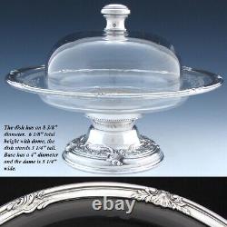 Antique French Sterling Silver & Intaglio Engraved Glass Covered Plateau, Dish