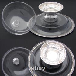 Antique French Sterling Silver & Intaglio Engraved Glass Covered Plateau, Dish