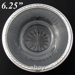 Antique French Sterling Silver & Intaglio Etched Glass Condiment or Caviar Dish