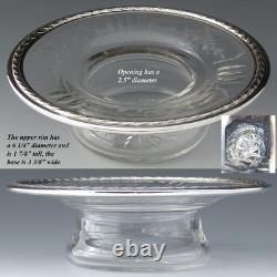 Antique French Sterling Silver & Intaglio Etched Glass Condiment or Caviar Dish