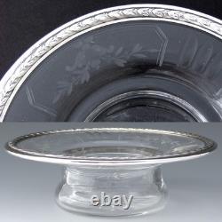 Antique French Sterling Silver & Intaglio Etched Glass Condiment or Caviar Dish