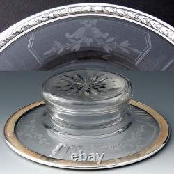 Antique French Sterling Silver & Intaglio Etched Glass Condiment or Caviar Dish