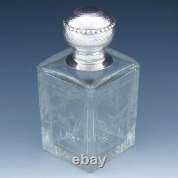 Antique French Sterling Silver & Intaglio Etched Glass Decanter, Cologne, Perfum