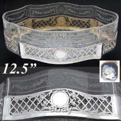 Antique French Sterling Silver & Intaglio Glass 12.5 Jardiniere or Centerpiece